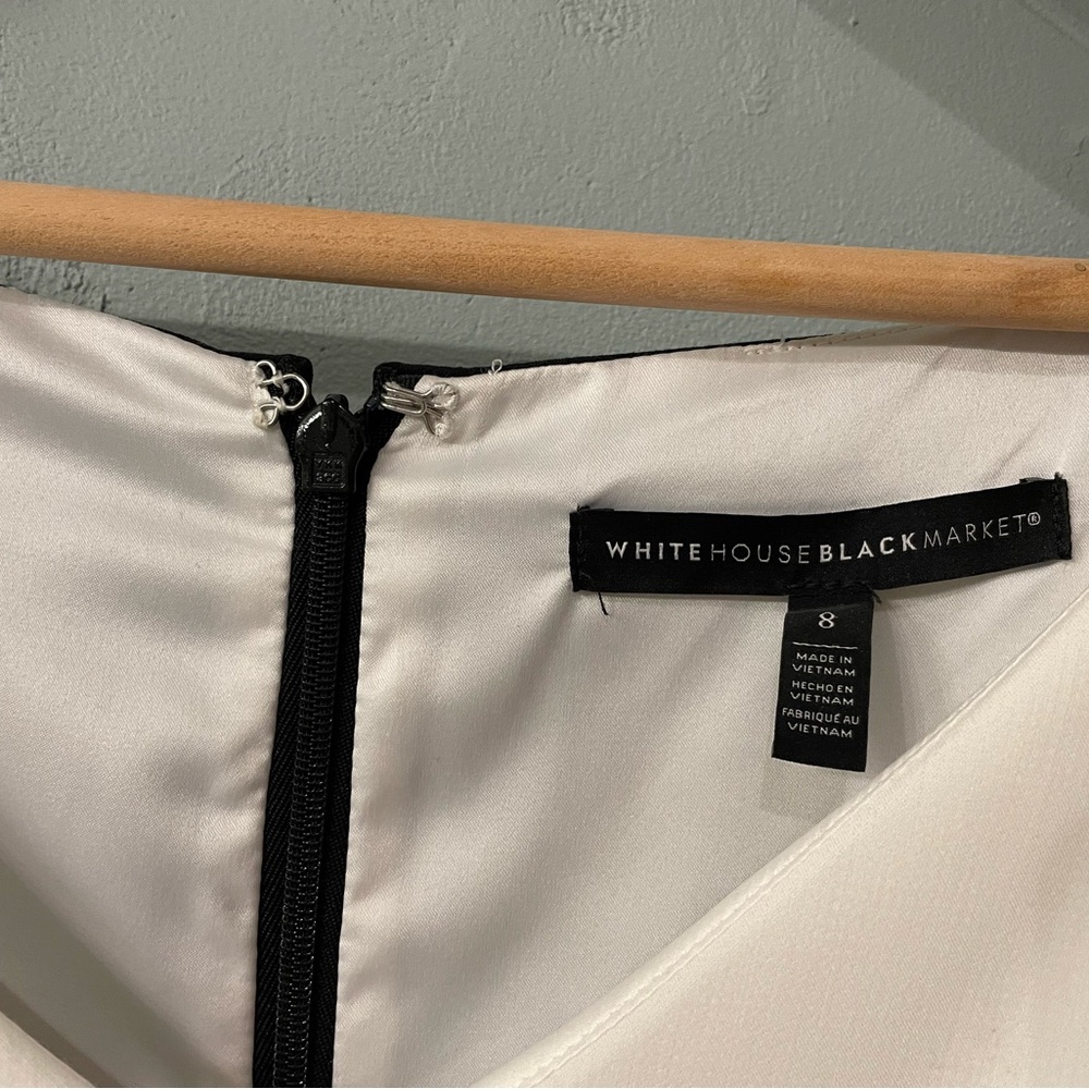White House Black Market V-Neck Sheath Dress Black and White - Picture 2 of 9